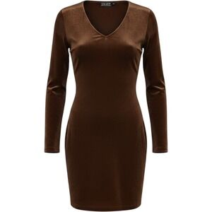 Urban Girl Velvet Mini Dress Womens Medium Brown Excellent Long Sleeve V-Neck